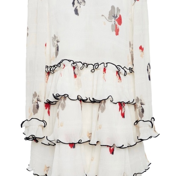 Ganni Lowell Pleated Floral-print Crepe Mini Dress In White Ruffled Sz38 - Picture 4 of 10